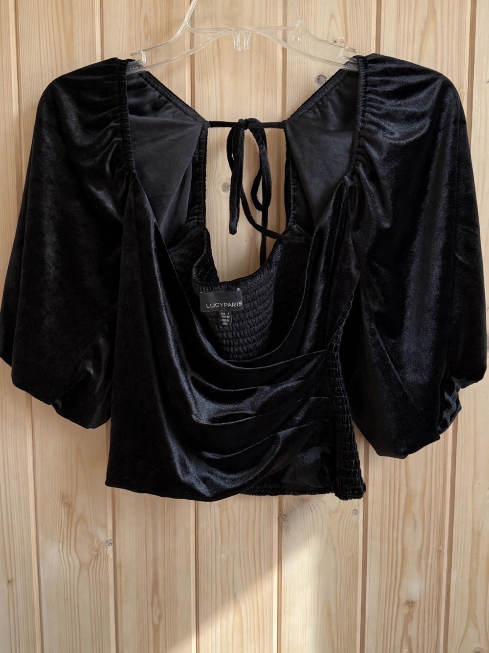 Lucy Paris Black Velvet Draped Tie-Back Women's Top